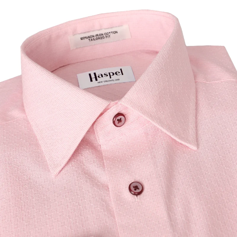 Dauphine Textured Pink Oxford (Tailored Fit) Dress Shirt - Spread Collar Practical Men's Quick