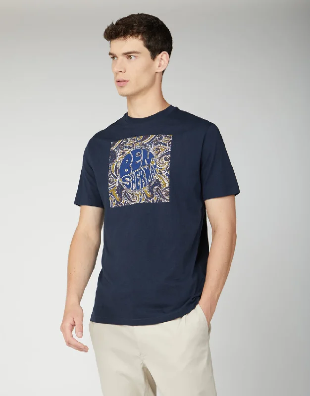 Ben Sherman Navy Paisley Logo Tee Refined Men's Hand