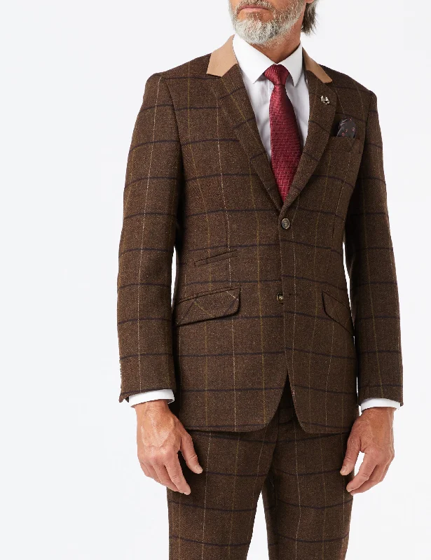 EVAN - TWEED HERRINGBONE BROWN CHECK JACKET & WAISTCOAT Practical Men's Multi