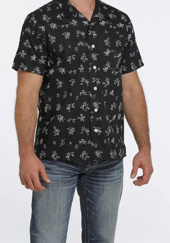 Cinch Cartoon  Cowboy Print Camp Shirt Sleek Men's Metallic