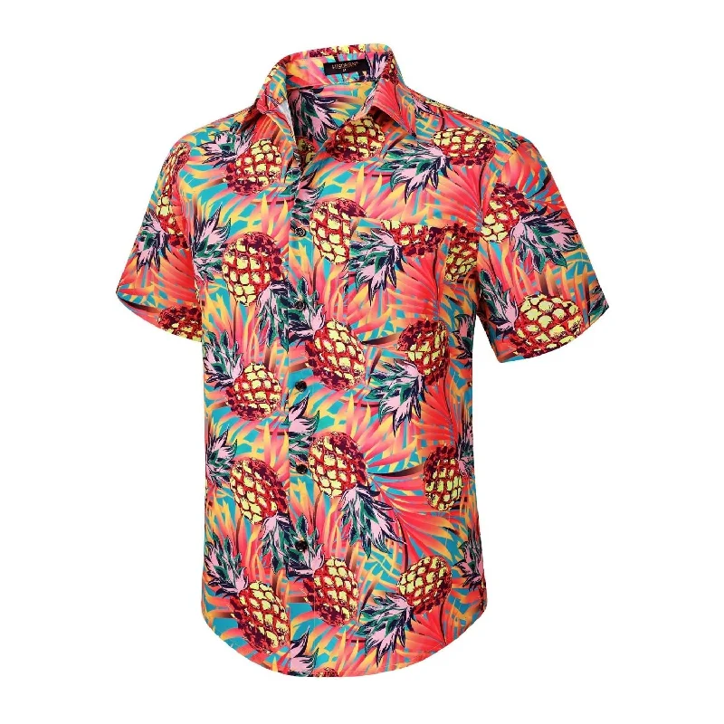 Funky Hawaiian Shirts with Pocket - 17-ORANGE/PINEAPPLE Street