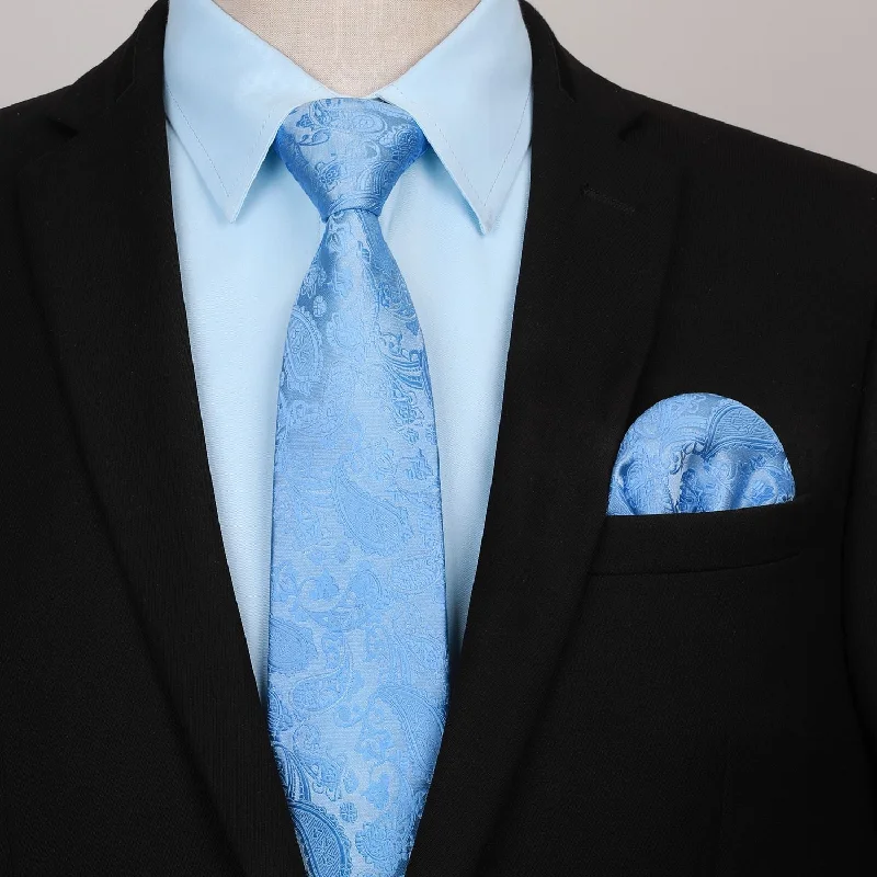 Men's Shirt with Tie Handkerchief Set - 04-SKY BLUE Streetwear Style