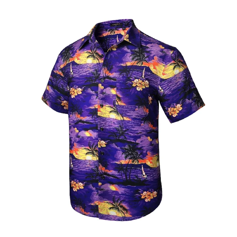 Funky Hawaiian Shirts with Pocket - A3-PURPLE Artistic Men's Avant