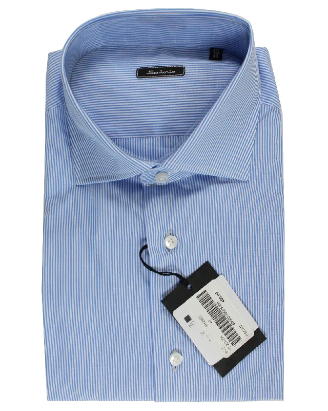 Sartorio Dress Shirt White Blue Stripes Design 40 - 15 3/4 Slim Fit Masculine Men's 