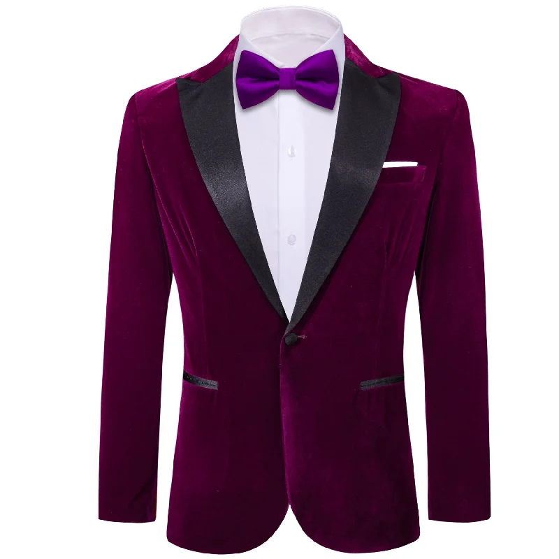 Simon Von Peak Collar Suit Plum Purple Solid Slim Men's Silk Suit-XX-0051 Refined Men's Velvet