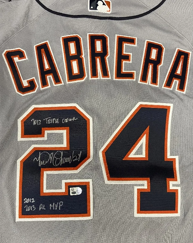 Miguel Cabrera Autographed "2012 Triple Crown / 2012, 2013 AL MVP" Grey Tigers Authentic Jersey Unique Men's Patch