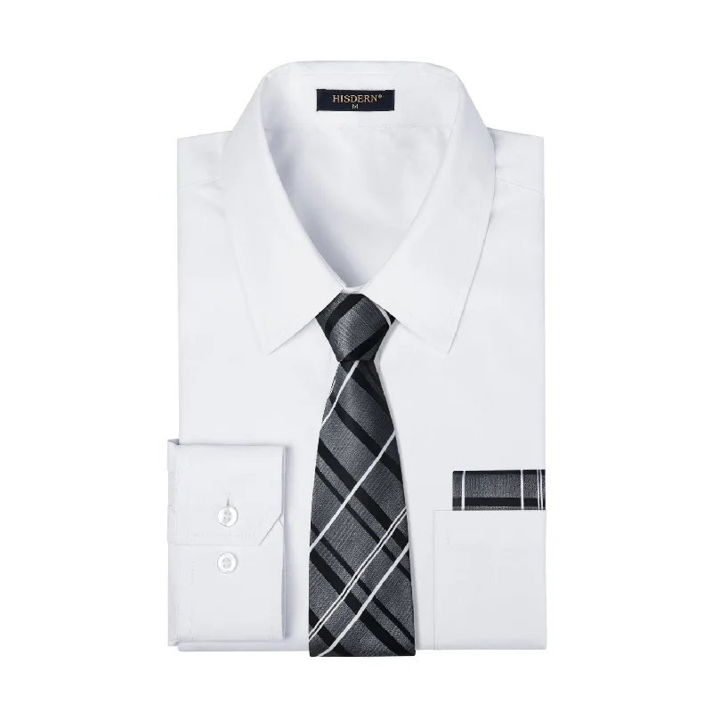 Men's Shirt with Tie Handkerchief Set - WHITE Adventure