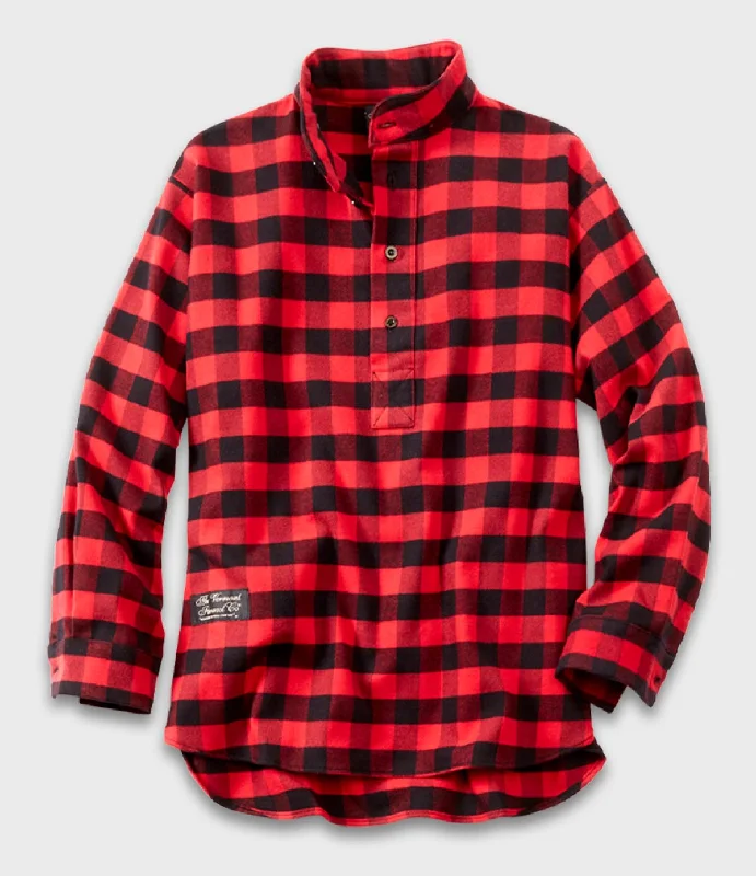 Henley Flannel Shirt - Red Buffalo Sophisticated Men's 