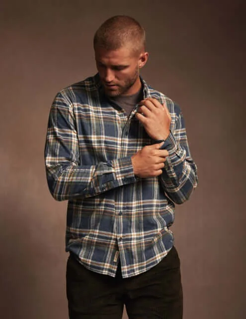 Long Sleeve Brushed Flannel In Parisian Night Casual Men's Loose