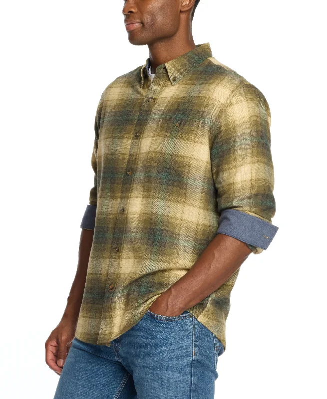 Long Sleeve Brushed Flannel In Kelp Forest Hip Men's Retro