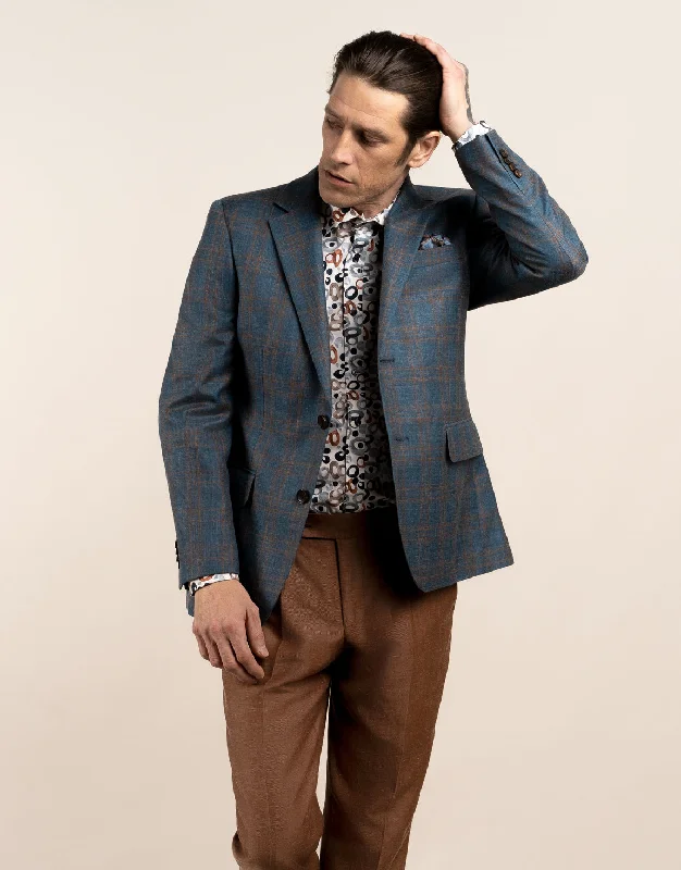 Hawker Teal Blue and Brown Check Blazer Vacation