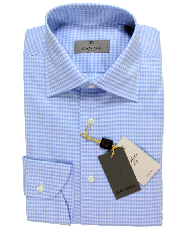 Canali Dress Shirt White Blue Check - Modern Fit 38 - 15 Artistic Men's Hand