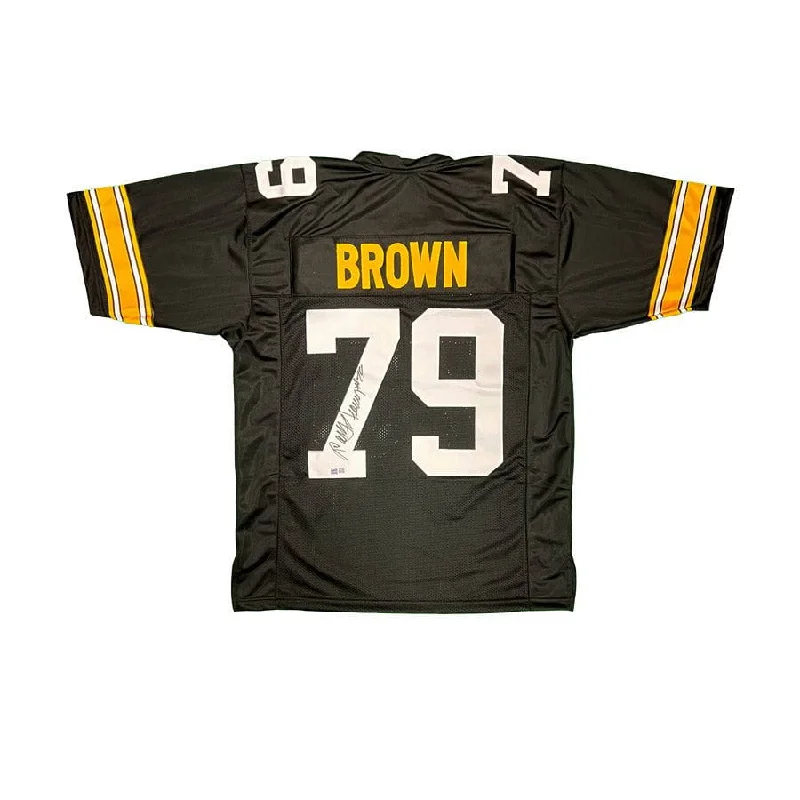 Larry Brown Signed Custom Black Football Jersey Cclassic Men's Tweed