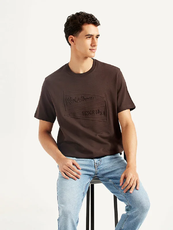 Men's Embossed Crew Neck T-shirt Elegant Men's Cashmere