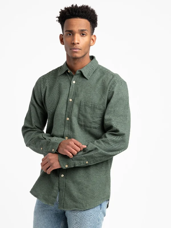 Moss Green Teca Flannel Shirt Practical Men's Quick