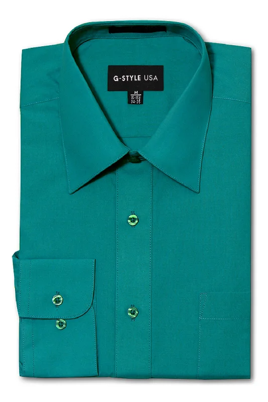 Men's Basic Solid Color Button Up Dress Shirt (Teal) Practical Men's Quick