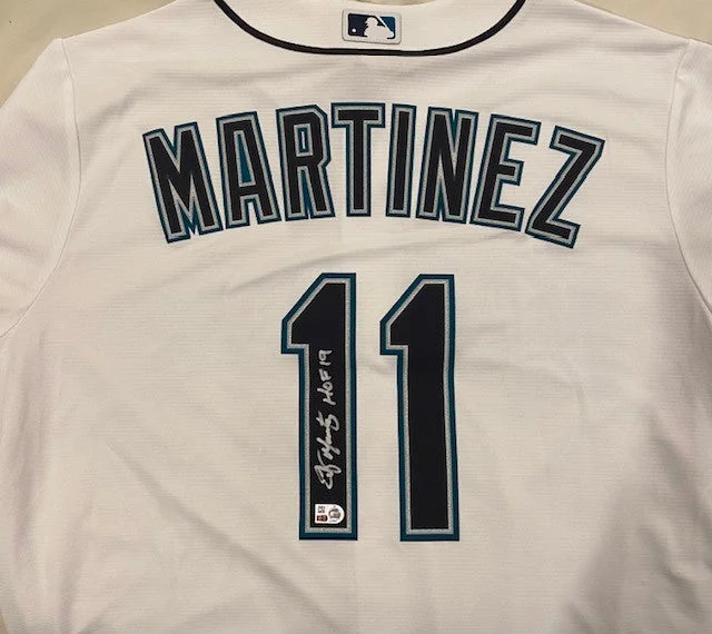 Edgar Martinez Autographed "HOF 19" White Home Replica Jersey Modern Men's Geometric