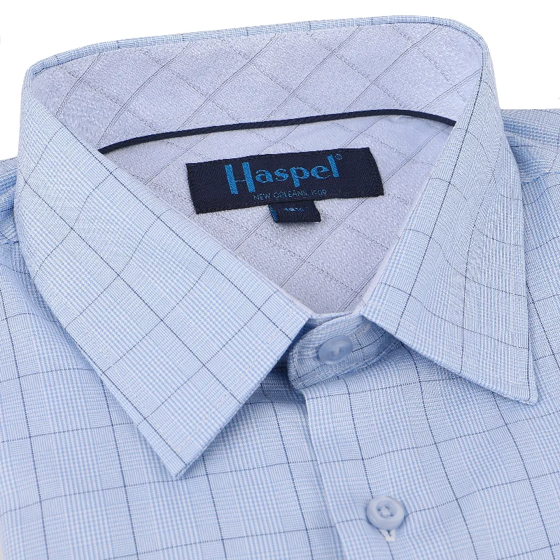 Light Blue Glen Plaid Tailored Fit Dress Shirt Practical Men's Multi