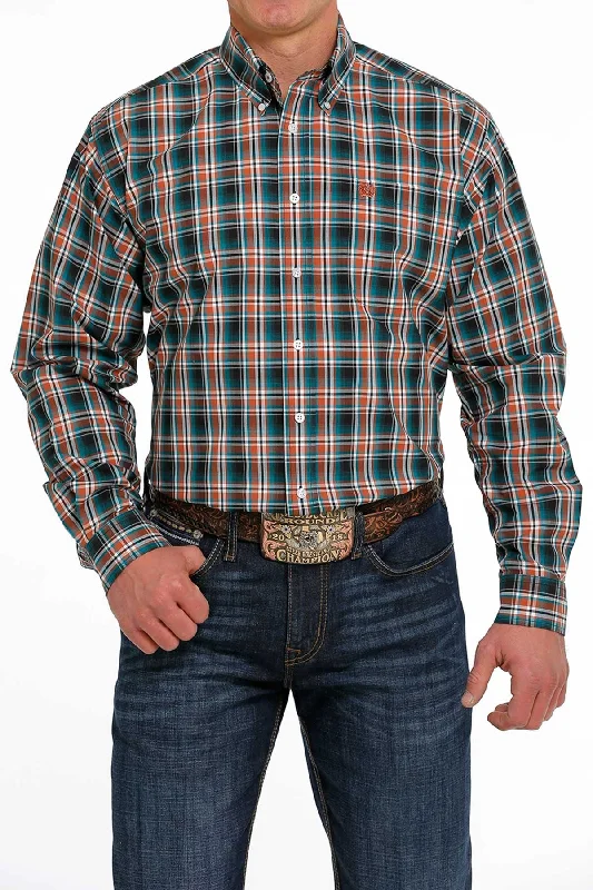 Cinch Men’s Black/Teal/Orange/White Plaid Shirt Confident Men's High