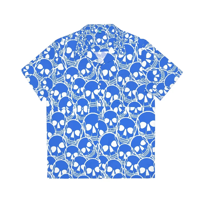 Men's Blue Skulls Hawaiian White or Black Buttons Shirt Earthy Men's Hemp