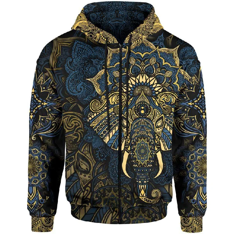 Elephant Mandala Zip Hoodie Refined Men's Velvet