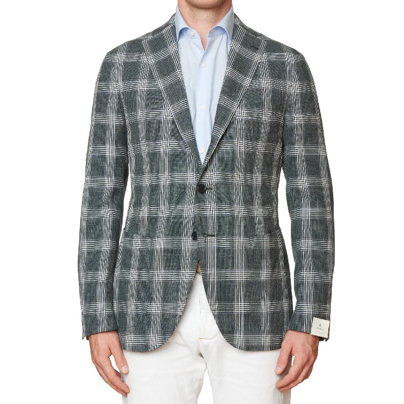 LUIGI BORRELLI Napoli "PROCIDA" Green Plaid Wool-Linen-Silk Jacket 52 NEW US 42 Tough Men's Military