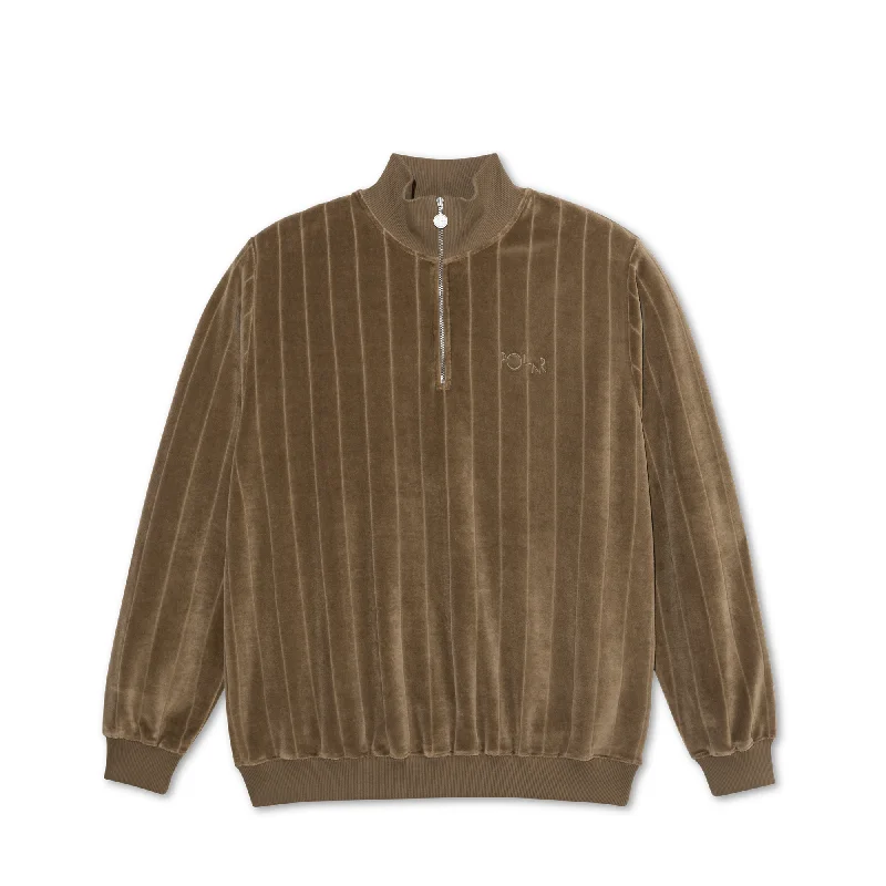 Polar Skate Co. Zip Neck Sweatshirt Stripe Velour Beech Tough Men's Military