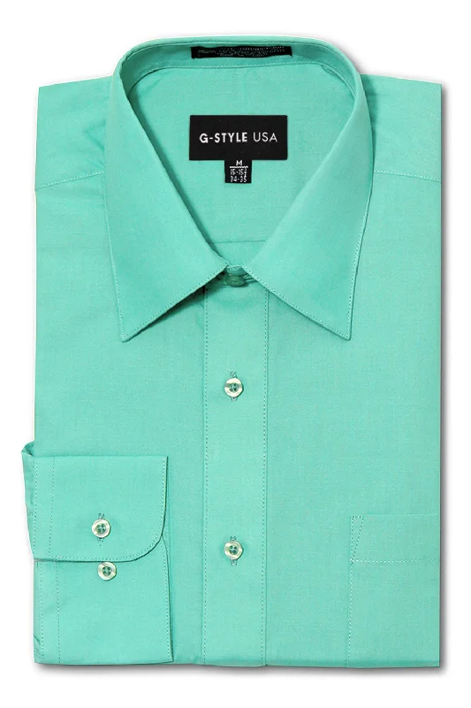 Men's Basic Solid Color Button Up Dress Shirt (Aqua) Cool Men's Skate