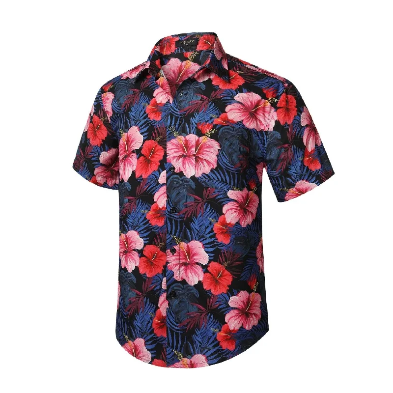 Funky Hawaiian Shirts with Pocket - A4-NAVY PINK Modern Men's Tech