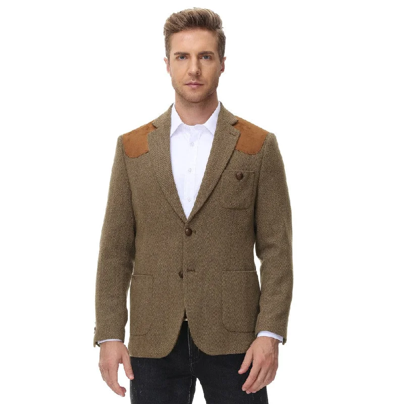 Pj Paul Jones Mens British Wool Blend Suit Two Button Blazer Patchwork Tweed Sport Coats Elegant Men's Formal 