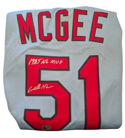 Willie McGee Autographed "1985 NL MVP" Blue Cardinals Replica Jersey Earthy Men's Sustainable 