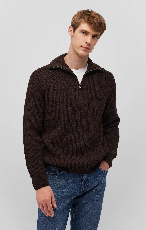 QUARTER ZIP SWEATER IN CHOCOLATE TORTE Refined Men's Velvet