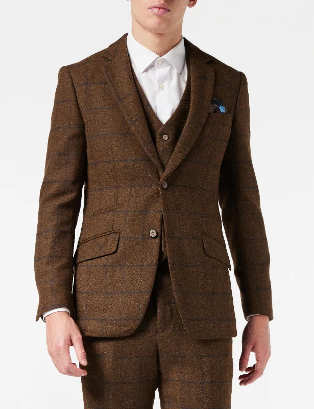 TAN TWEED NAVY CHECK JACKET Luxurious Men's High