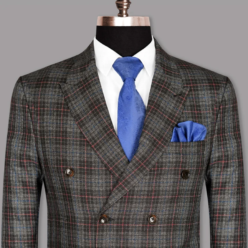 Charcoal Windowpane Wool Rich Double Breasted Blazer Bold Men's Animal