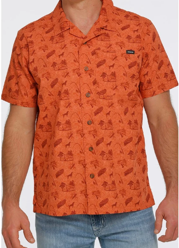 Cinch Orange Fishing Print Camp Shirt Stylish Men's Neon