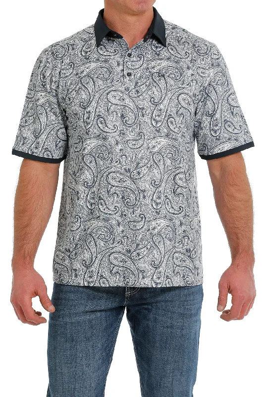 Cinch Men’s Blue & Cream Paisley Polo Shirt Minimalist Men's Casual 