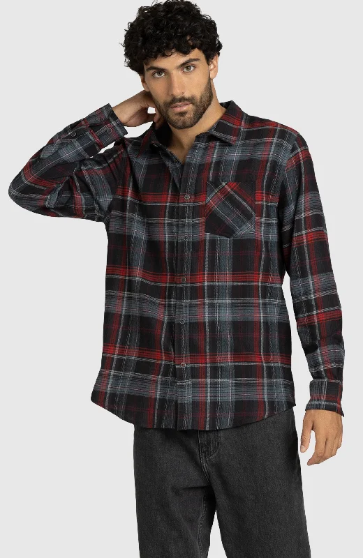 Red and Grey Plaid Flannel Shirt Dynamic Men's High