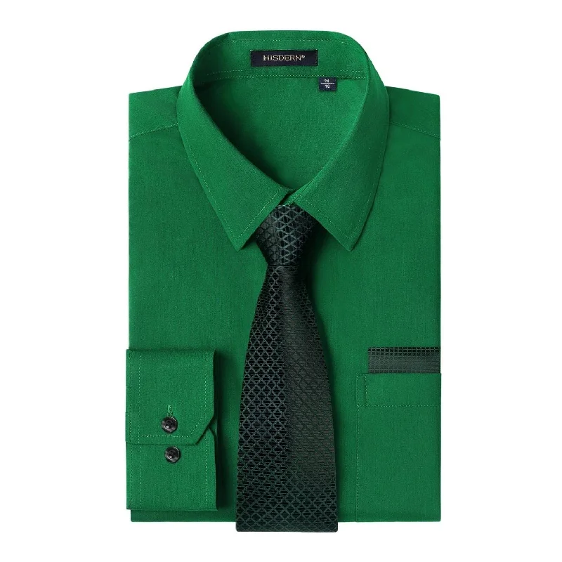 Men's Shirt with Tie Handkerchief Set - GREEN/BLACK Modern Men's Tech