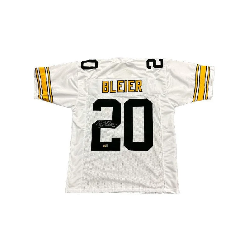 Rocky Bleier Signed White Custom Jersey Traditional Men's Wool