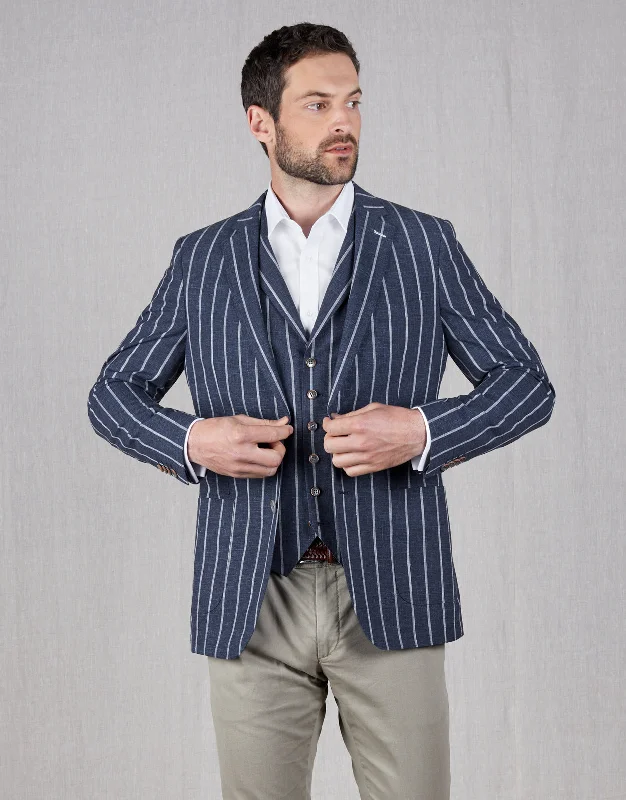 Pearse Blue Stripe Blazer Trendy Men's Bucket