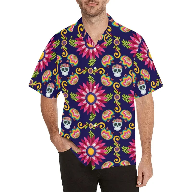 Men's Bright Skulls Floral Hawaiian Shirt Youthful Men's Pop