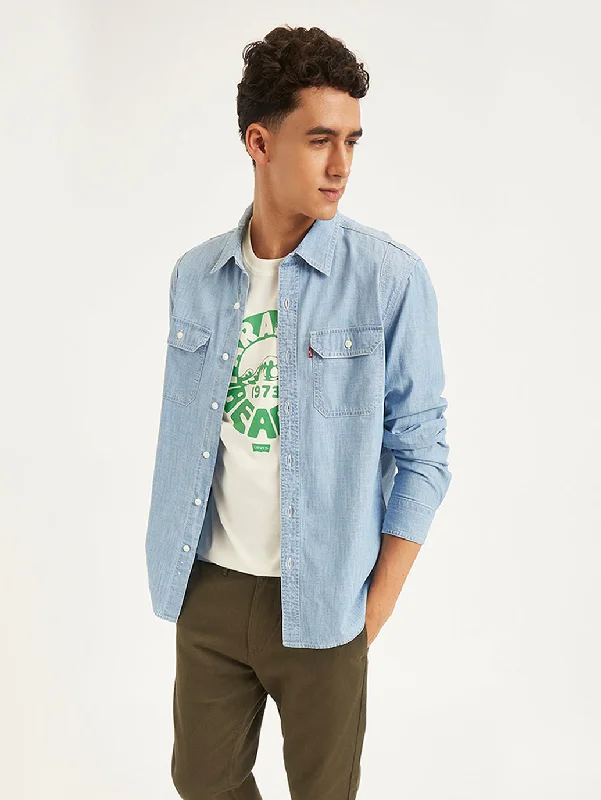 Men's Solid Slim Fit Denim Shirt Street