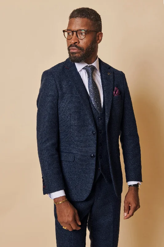 MARLOW - Navy Tweed Blazer Refined Men's Classic 