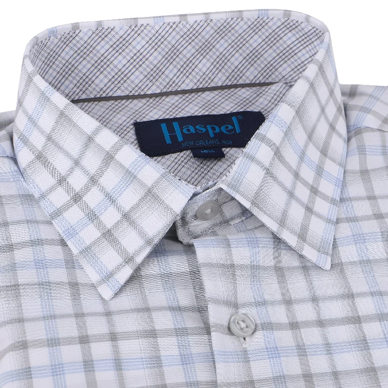 Light Blue & Grey Plaid Tailored Fit Dress Shirt Organic