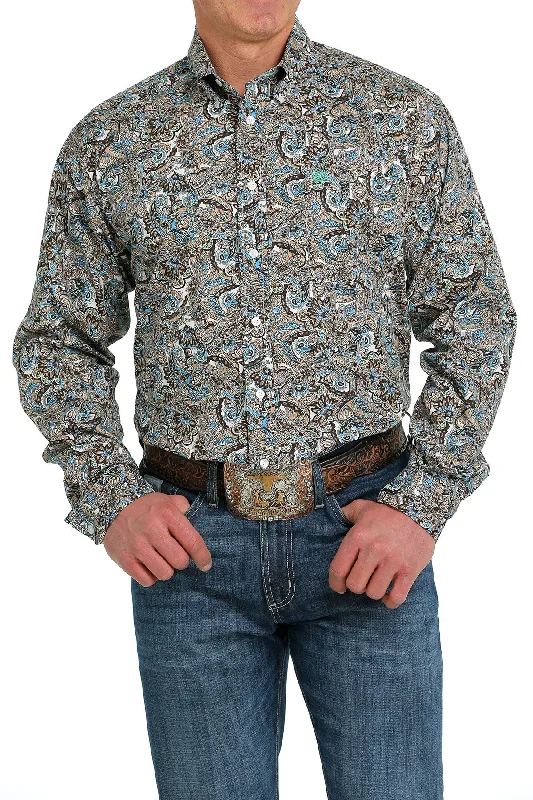 Cinch Men’s Blue & Brown Paisley Shirt Dapper Men's 1920S