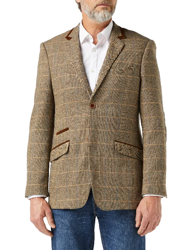 ELTON - BROWN TWEED BLAZER WITH VELVET TRIM COLLAR Athletic Men's High