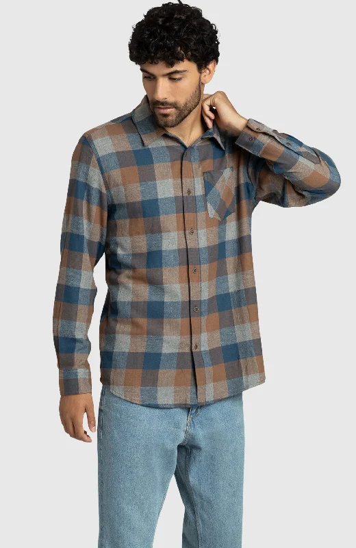 Blue Walnut Plaid Flannel Shirt Casual Men's Loose