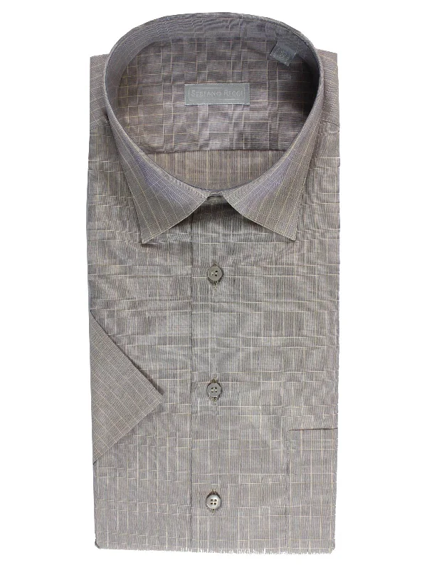 Stefano Ricci Short Sleeve Shirt Lavender Windowpane Design 43 - 17 SALE Relaxed Men's Australian 