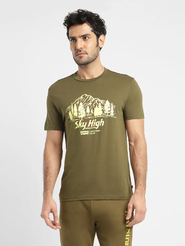 Men's Graphic Print Slim Fit T-shirt Olive Unique Men's Patch