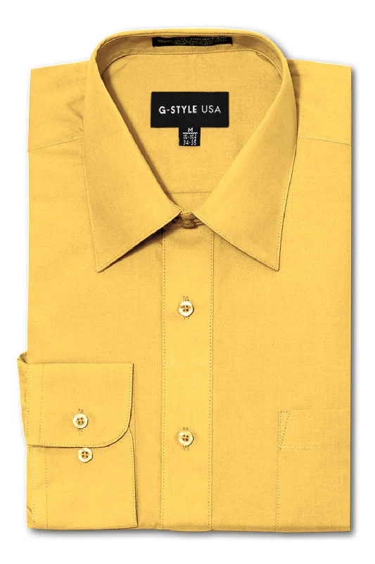 Men's Basic Solid Color Button Up Dress Shirt (Yellow) Casual Men's Japanese 